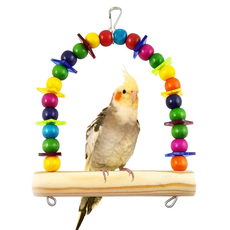 Litewoo Colorful Wooden Bird Swing Toy Wood Parrot Perch Stand Play Gym for Small Parakeets Budgies Cockatiels Conures Cage Accessories Swings to Balance Exercise Training - Image 1